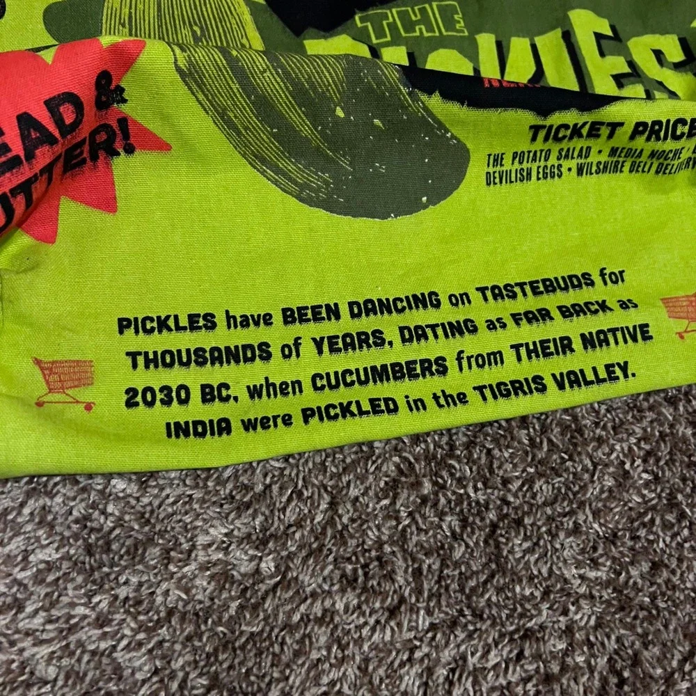 Trader Joes Pickle In A Jar Reusable Canvas Tote Bag Green Made in USA